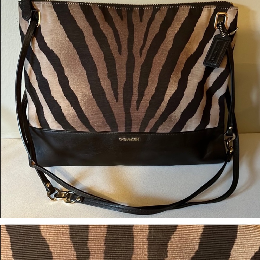 Coach Zebra Stripe Shoulder Bag or crossbody - Brown and Tan